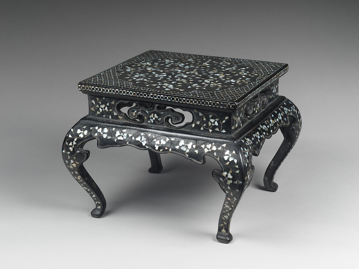 Table decorated with floral scroll, Lacquer inlaid with mother-of-pearl and metal wire, Korea 