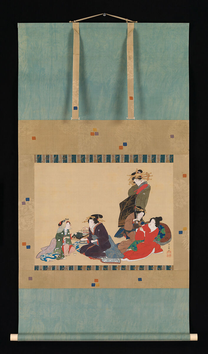 Five Beauties, Teisai Hokuba (Japanese, 1771–1844), Hanging scroll; ink and color on silk, Japan