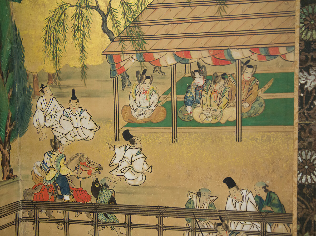 Horse Racing at Kamo Shrine, Pair of six-panel folding screens; ink, color, gold and gold leaf on paper, Japan