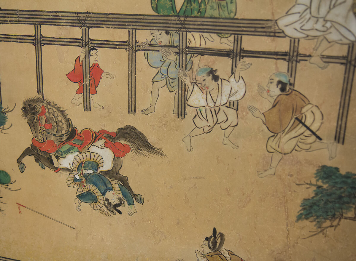 Horse Racing at Kamo Shrine, Pair of six-panel folding screens; ink, color, gold and gold leaf on paper, Japan