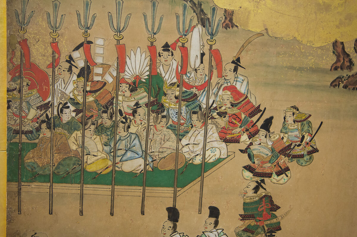 Horse Racing at Kamo Shrine, Pair of six-panel folding screens; ink, color, gold and gold leaf on paper, Japan