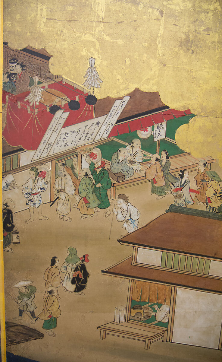 Horse Racing at Kamo Shrine, Pair of six-panel folding screens; ink, color, gold and gold leaf on paper, Japan