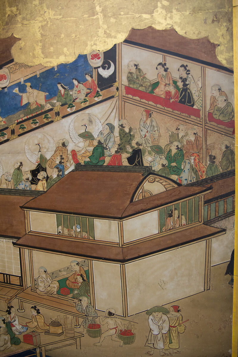 Horse Racing at Kamo Shrine, Pair of six-panel folding screens; ink, color, gold and gold leaf on paper, Japan