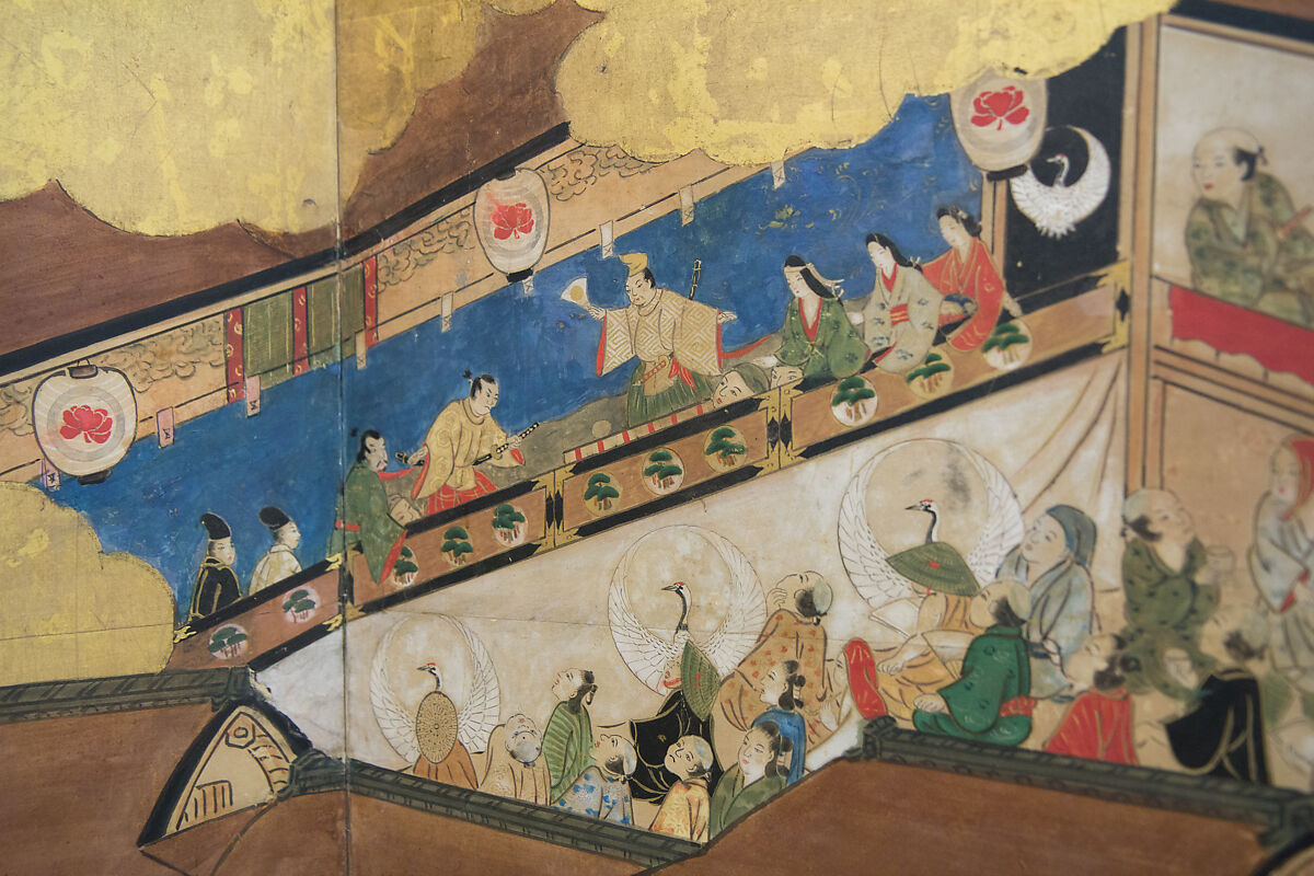 Horse Racing at Kamo Shrine, Pair of six-panel folding screens; ink, color, gold and gold leaf on paper, Japan