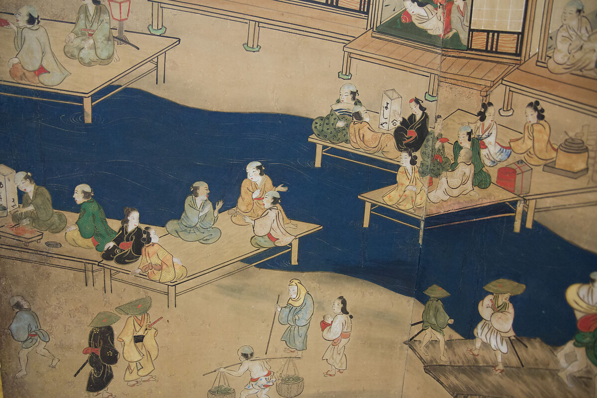 Horse Racing at Kamo Shrine, Pair of six-panel folding screens; ink, color, gold and gold leaf on paper, Japan