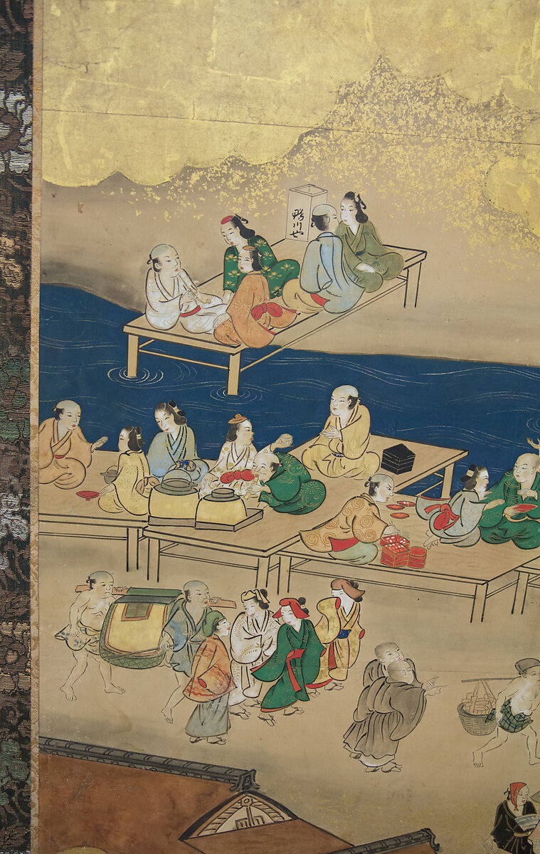 Horse Racing at Kamo Shrine, Pair of six-panel folding screens; ink, color, gold and gold leaf on paper, Japan