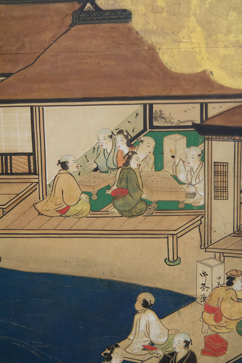 Horse Racing at Kamo Shrine, Pair of six-panel folding screens; ink, color, gold and gold leaf on paper, Japan