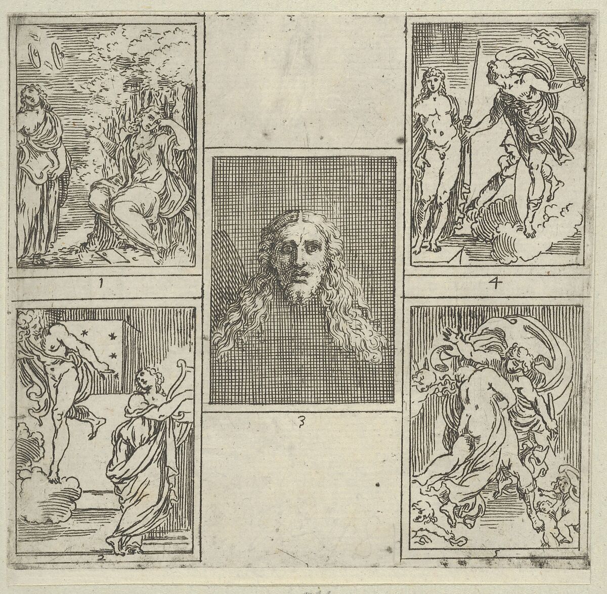 Title page to IL FUNERALE D'AGOSTIN CARRACCIO FATTO IN BOLOGNA SUA PATRIA DAGL'INCAMINATI Academici del Disegno; title inside a cartouche with a globe and stars at top and a grotesque mask at bottom, Francesco Brizio (Italian, Bologna ca. 1574–1623 Bologna), Engraving with some etching