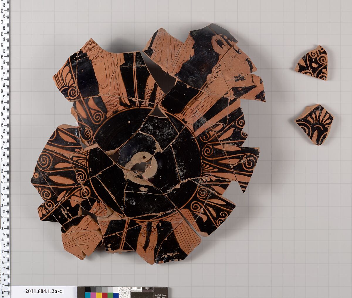 Terracotta fragments of a kylix (drinking cup), Terracotta, Greek, Attic