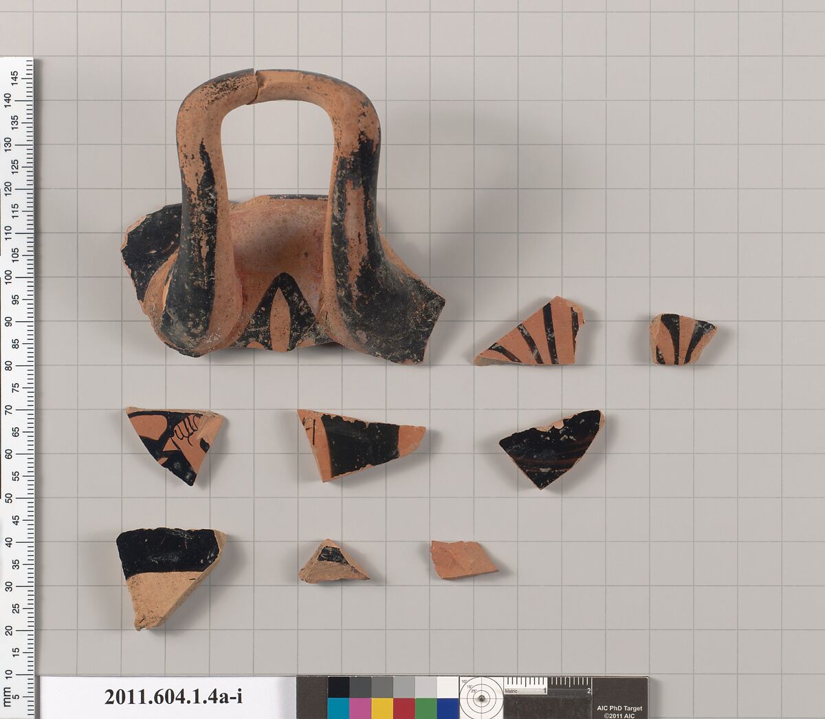 Terracotta fragments of a kylix (drinking cup), Terracotta, Greek, Attic 