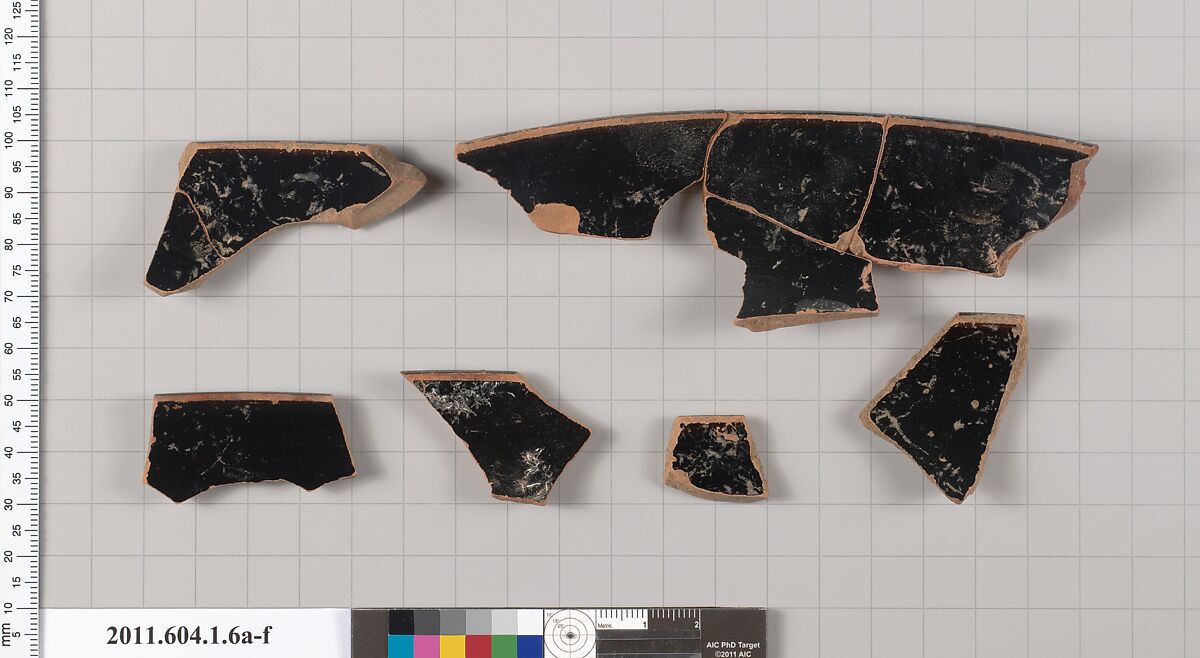 Terracotta rim fragments of a kylix (drinking cup), Terracotta, Greek, Attic