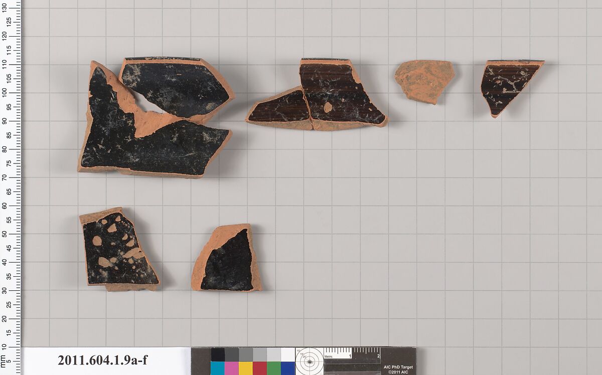 Terracotta fragments of a kylix (drinking cup), Terracotta, Greek, Attic