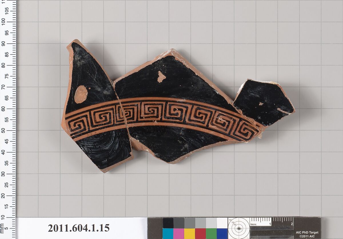 Terracotta fragment of a kylix (drinking cup), Terracotta, Greek, Attic