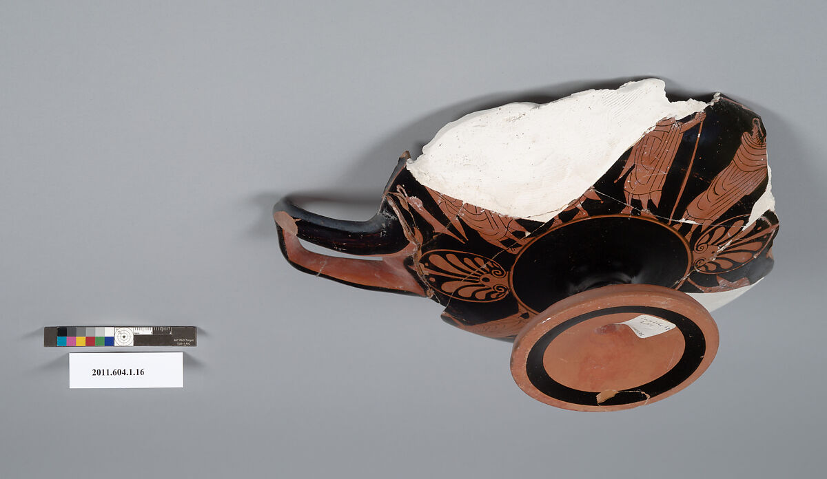 Terracotta fragments of a kylix (drinking cup), Terracotta, Greek, Attic