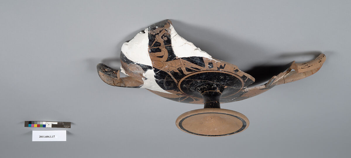 Terracotta fragments of a kylix (drinking cup), Terracotta, Greek, Attic