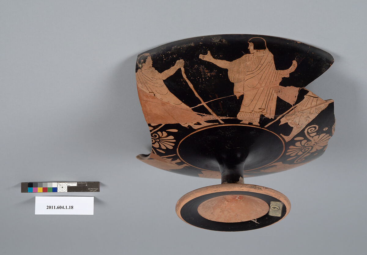 Terracotta fragments of a kylix (drinking cup), Terracotta, Greek, Attic