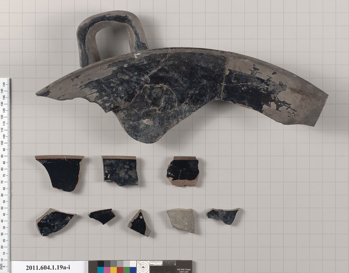 Terracotta fragments of a kylix (drinking cup), Terracotta, Greek, Attic