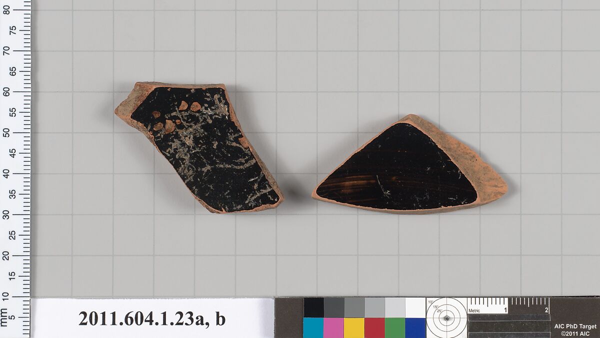 Terracotta fragments of a kylix (drinking cup), Terracotta, Greek, Attic