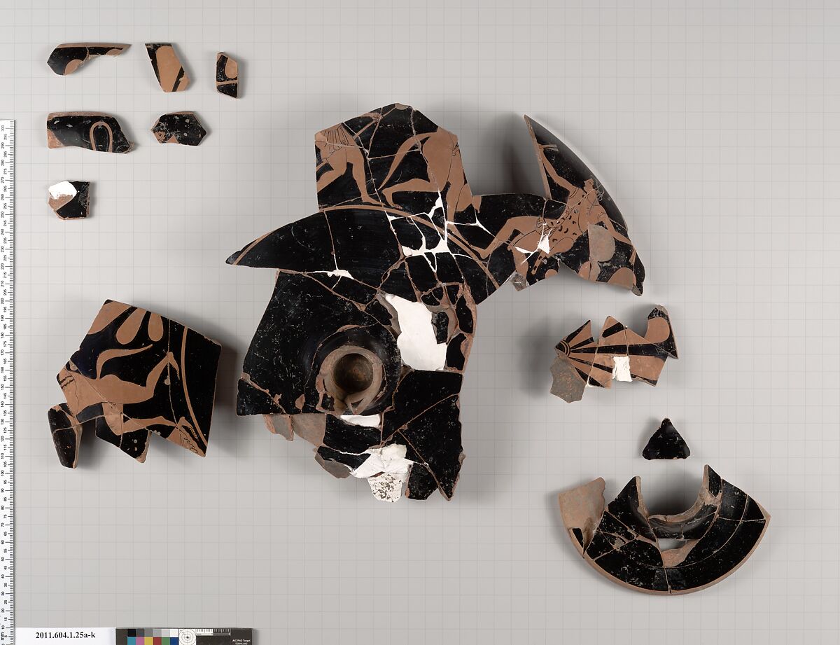 Terracotta fragments of a kylix (drinking cup), Terracotta, Greek, Attic
