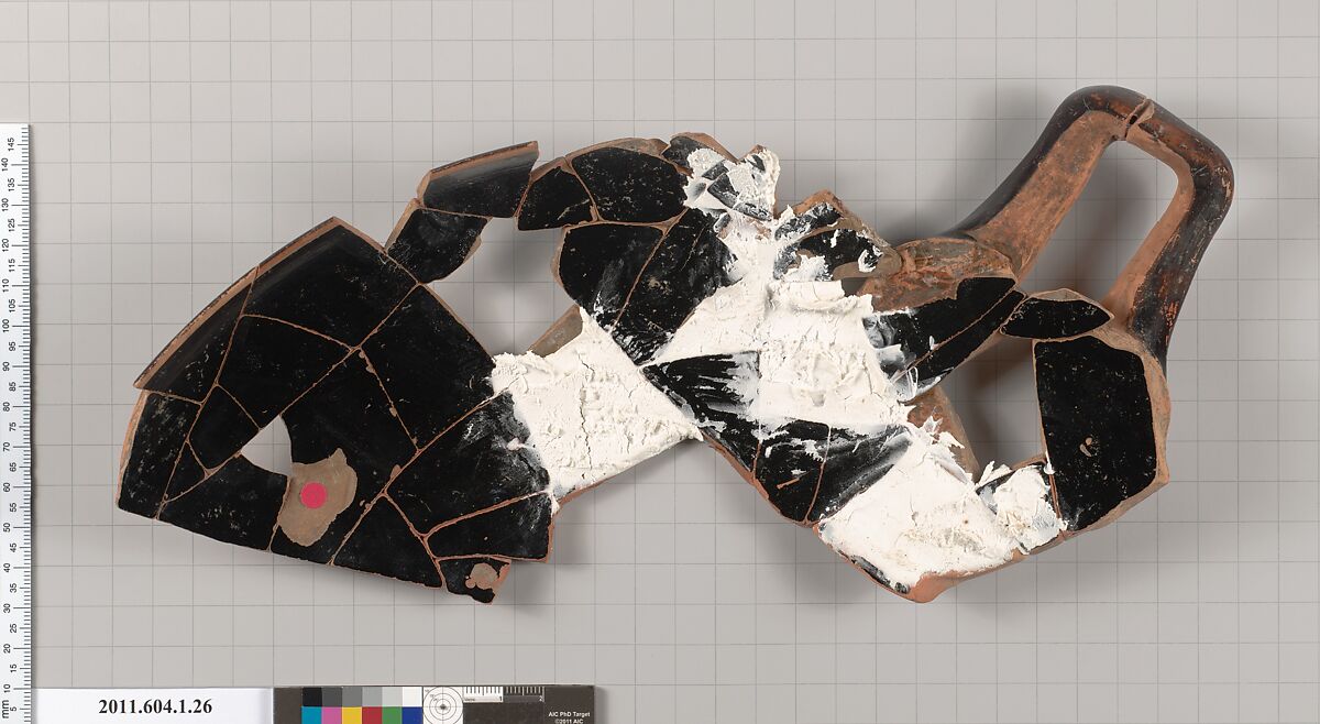 Terracotta fragment of a kylix (drinking cup), Terracotta, Greek, Attic