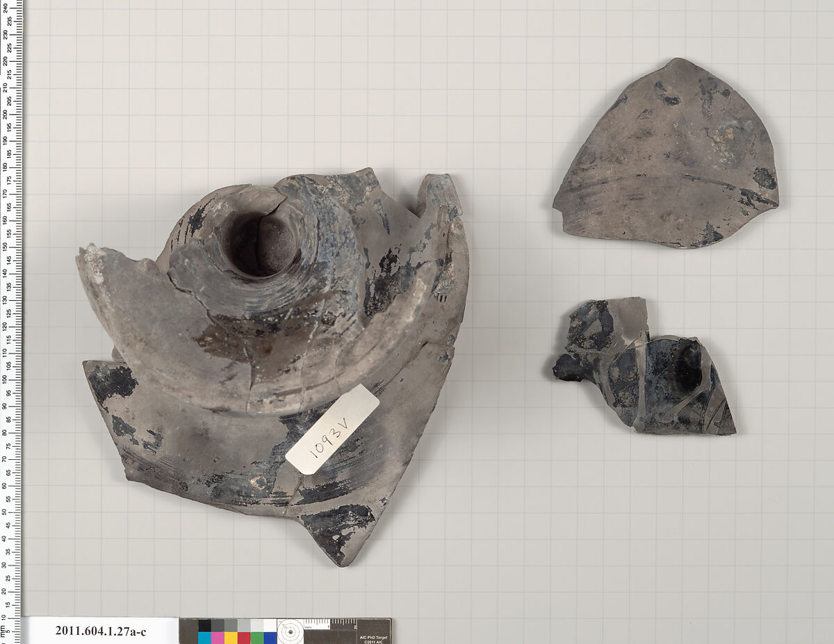 Terracotta fragments of a kylix (drinking cup), Terracotta, Greek, Attic