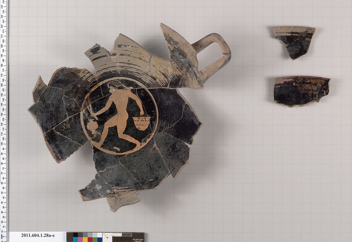 Terracotta fragments of a kylix (drinking cup), Terracotta, Greek, Attic 