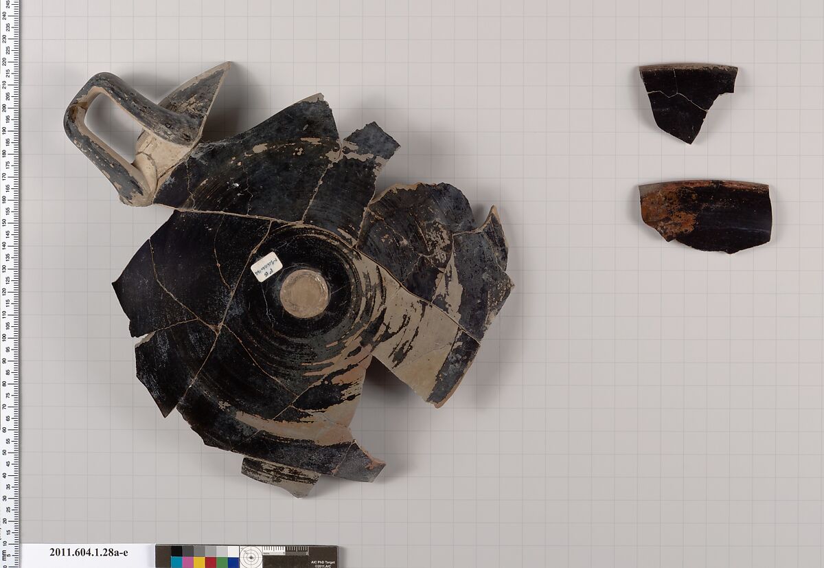 Terracotta fragments of a kylix (drinking cup), Terracotta, Greek, Attic