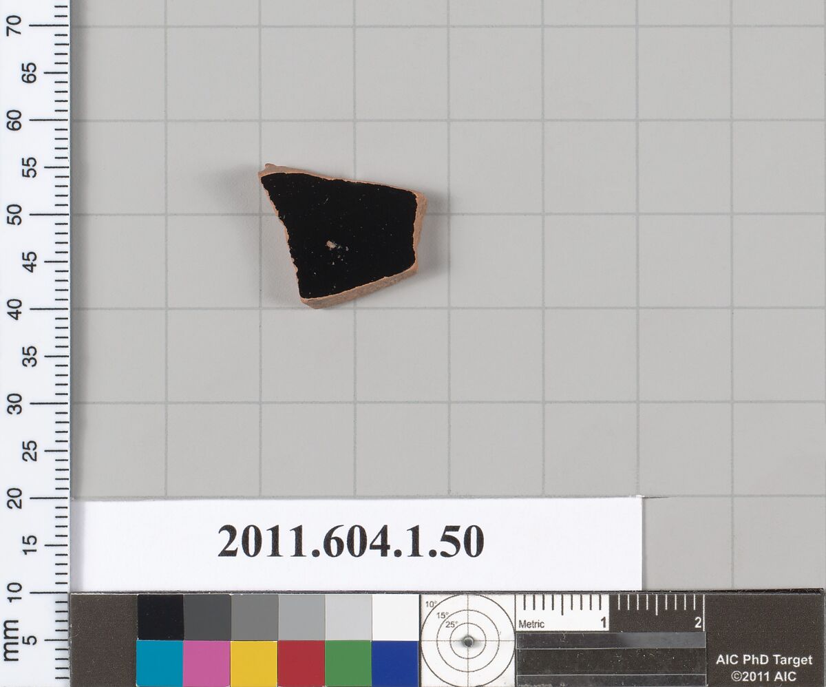 Terracotta fragment of a kylix (drinking cup), Terracotta, Greek, Attic