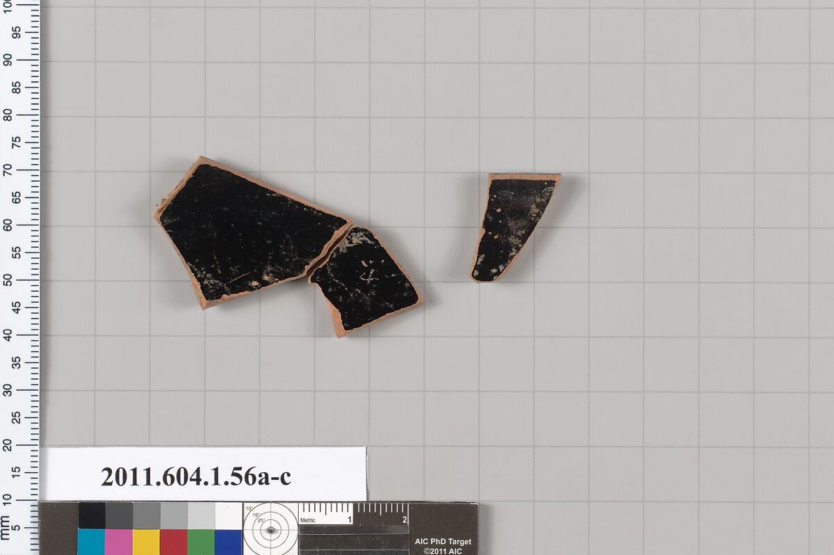Terracotta fragments of a kylix (drinking cup), Terracotta, Greek, Attic