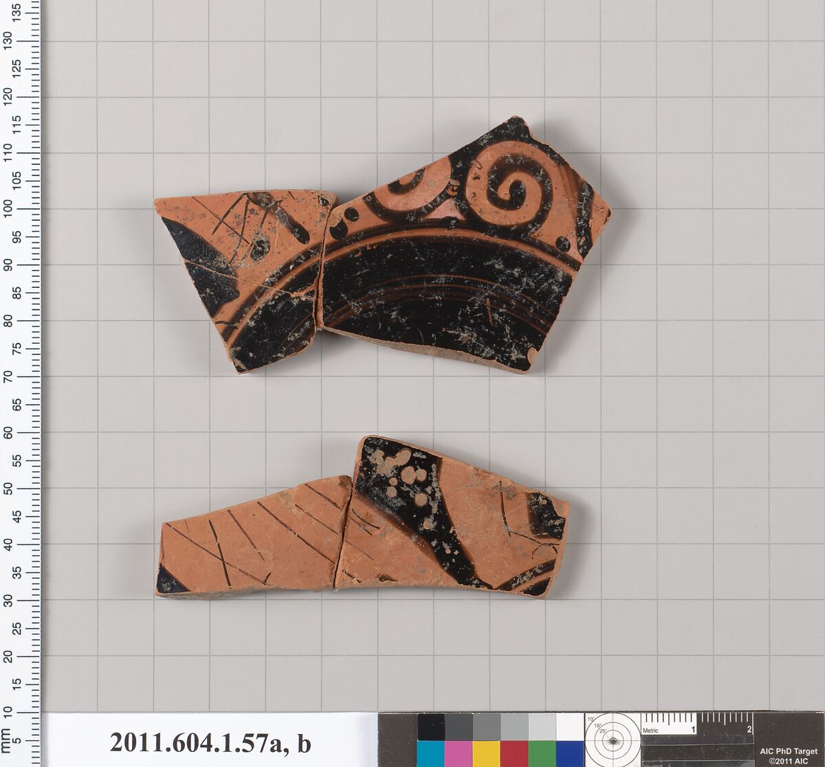 Terracotta fragments of a kylix (drinking cup), Terracotta, Greek, Attic