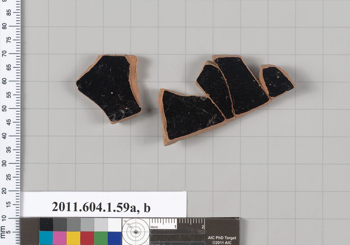 Terracotta fragment of a kylix (drinking cup), Terracotta, Greek, Attic