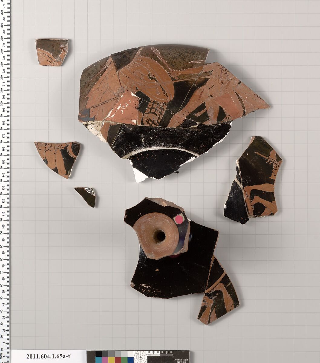 Terracotta fragments of a kylix (drinking cup), Terracotta, Greek, Attic