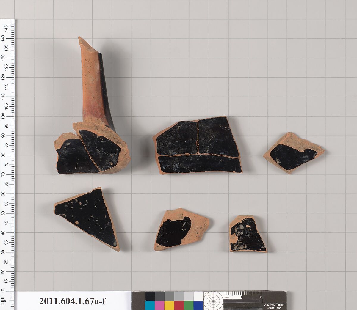 Terracotta fragments of a kylix (drinking cup), Terracotta, Greek, Attic