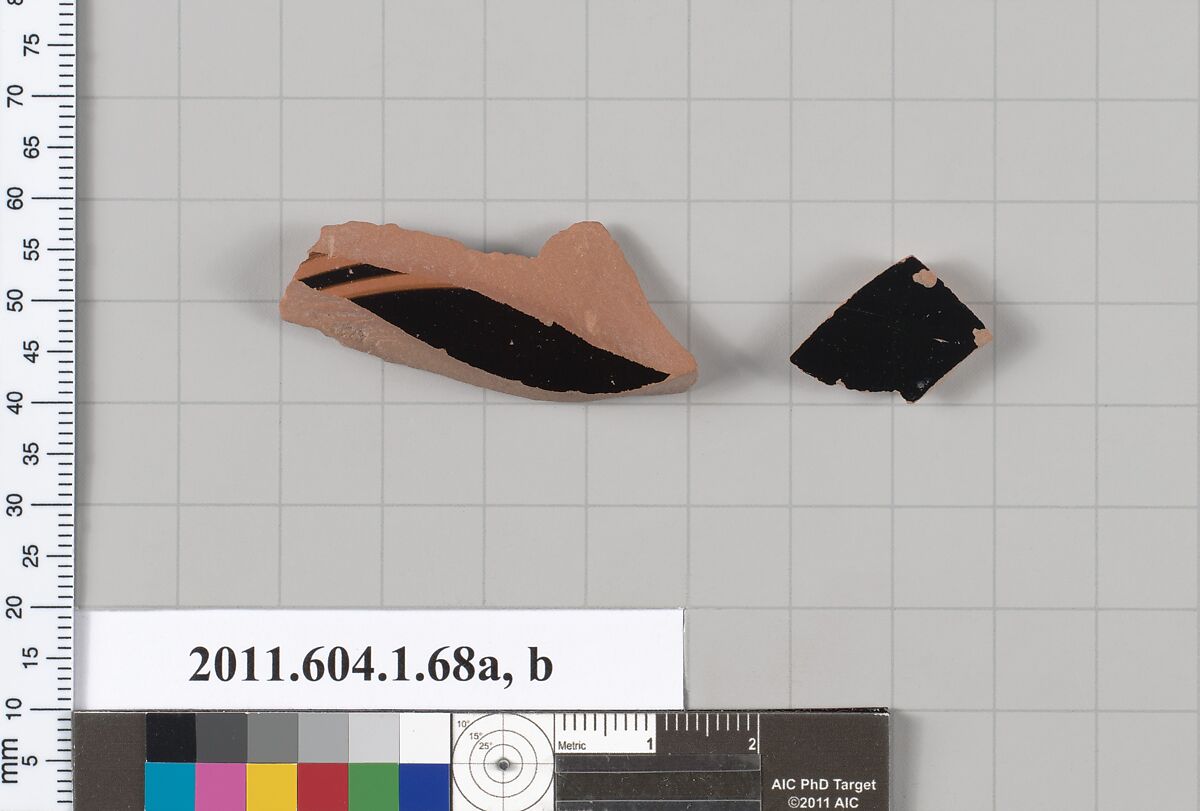 Terracotta fragments of a kylix (drinking cup), Terracotta, Greek, Attic
