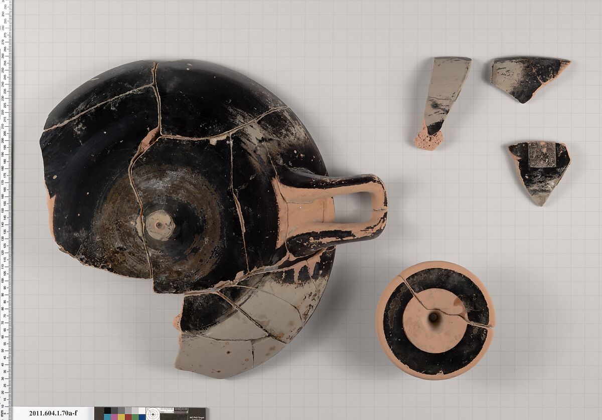 Terracotta fragments of a kylix (drinking cup), Terracotta, Greek, Attic