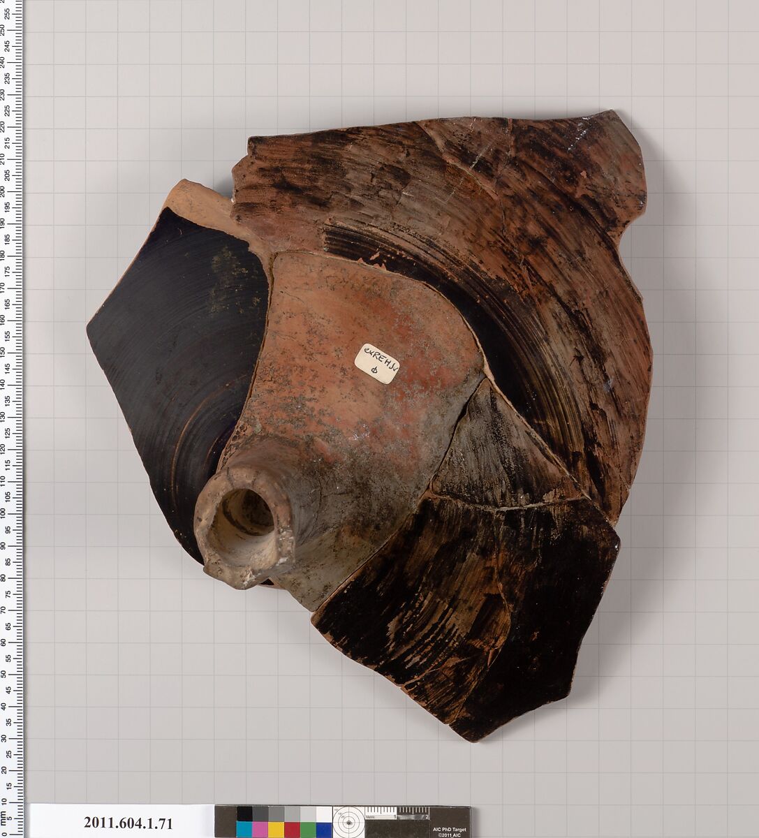 Terracotta fragment of a kylix (drinking cup), Terracotta, Greek, Attic