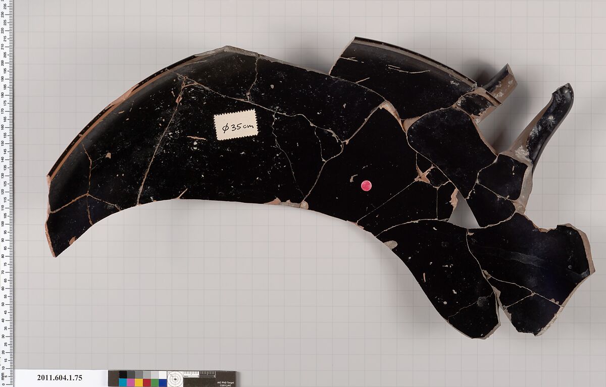 Terracotta fragment of a kylix (drinking cup), Terracotta, Greek, Attic