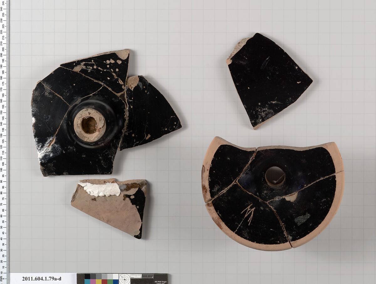 Terracotta fragments of a kylix (drinking cup), Terracotta, Greek, Attic