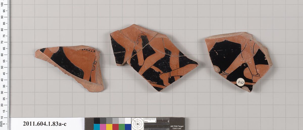 Terracotta fragments of a kylix (drinking cup), Terracotta, Greek, Attic 