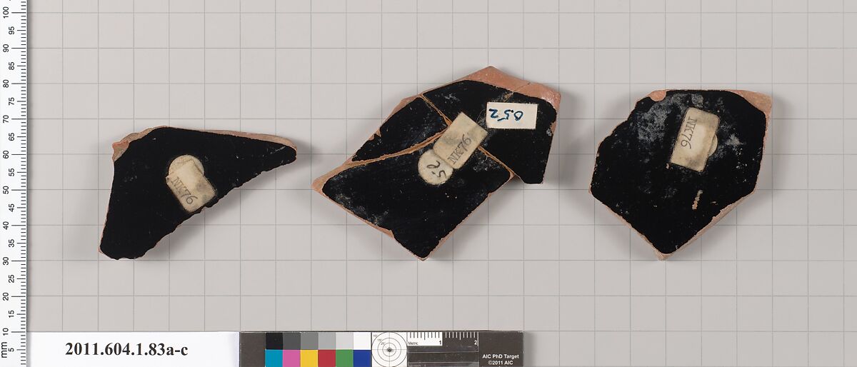 Terracotta fragments of a kylix (drinking cup), Terracotta, Greek, Attic