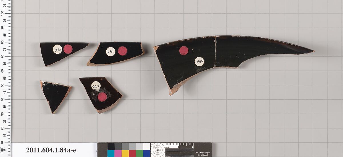 Terracotta fragments of a kylix (drinking cup), Terracotta, Greek, Attic