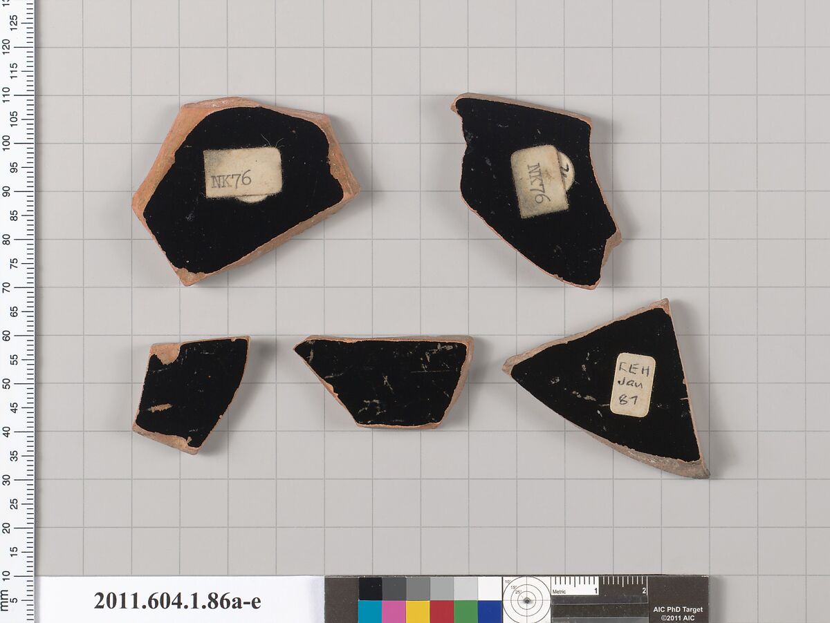 Terracotta fragments of a kylix (drinking cup), Terracotta, Greek, Attic
