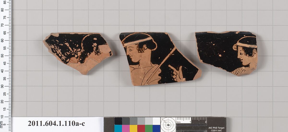 Terracotta rim fragments of a kylix (drinking cup), Terracotta, Greek, Attic