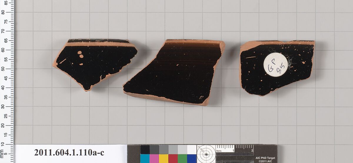 Terracotta rim fragments of a kylix (drinking cup), Terracotta, Greek, Attic