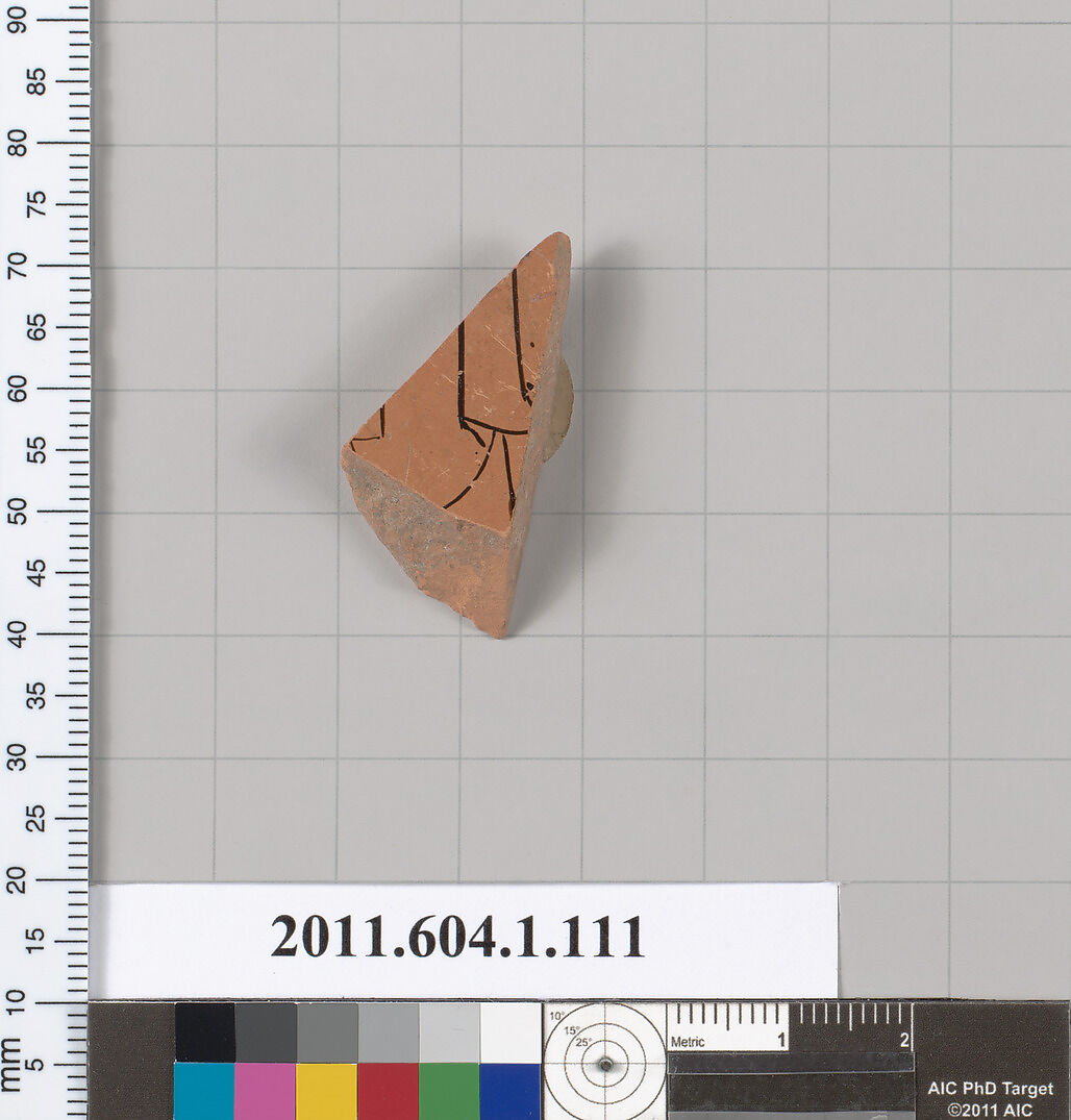 Terracotta fragment of a kylix (drinking cup), Terracotta, Greek, Attic