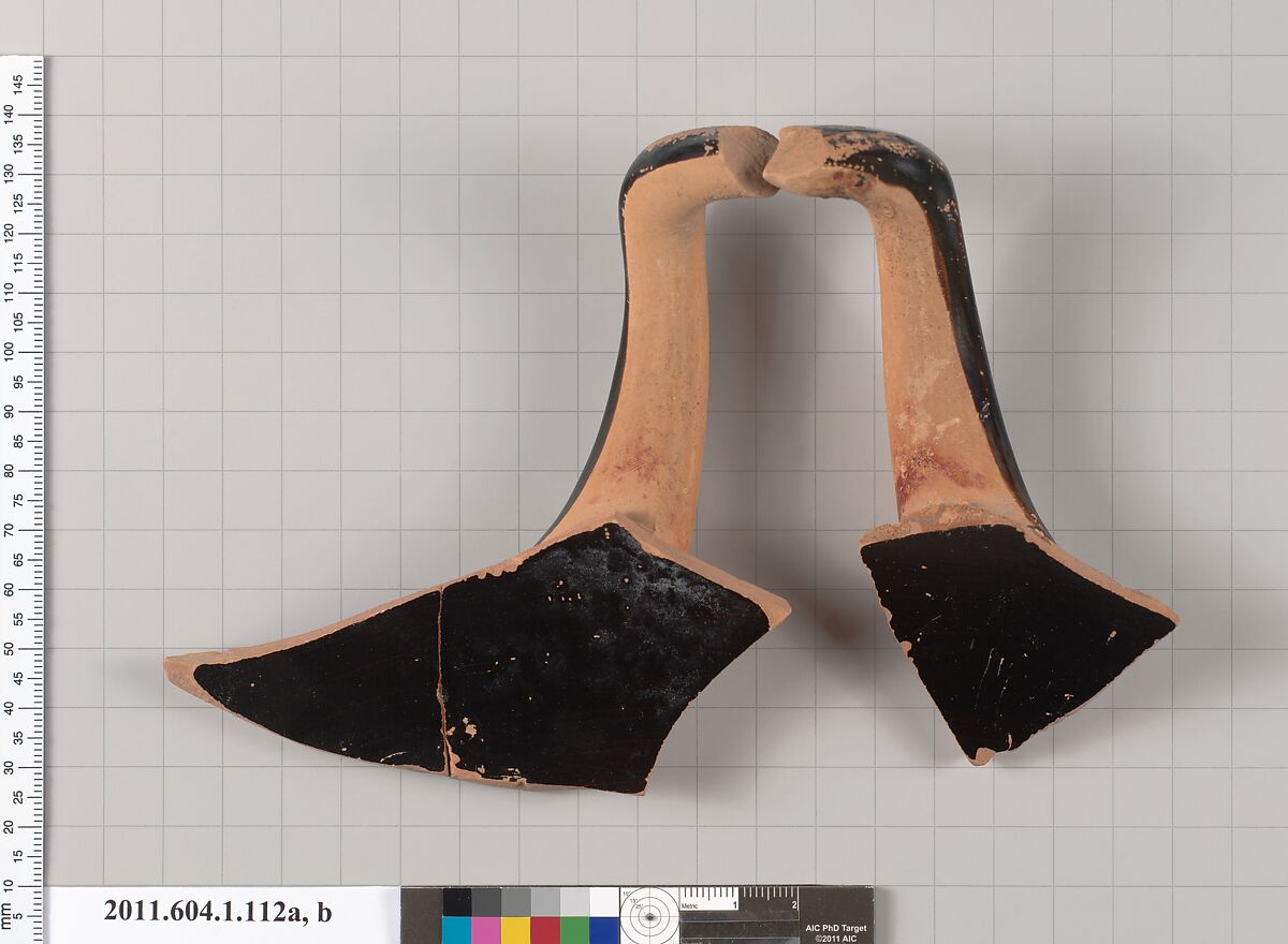 Terracotta fragments of a kylix (drinking cup), Terracotta, Greek, Attic