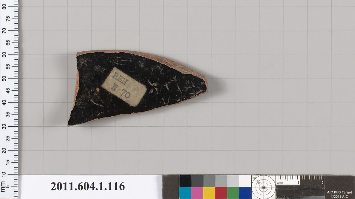 Terracotta fragment of a kylix (drinking cup), Terracotta, Greek, Attic