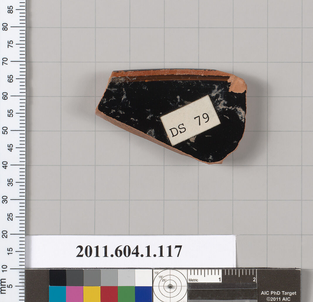 Terracotta rim fragment of a kylix (drinking cup), Terracotta, Greek, Attic