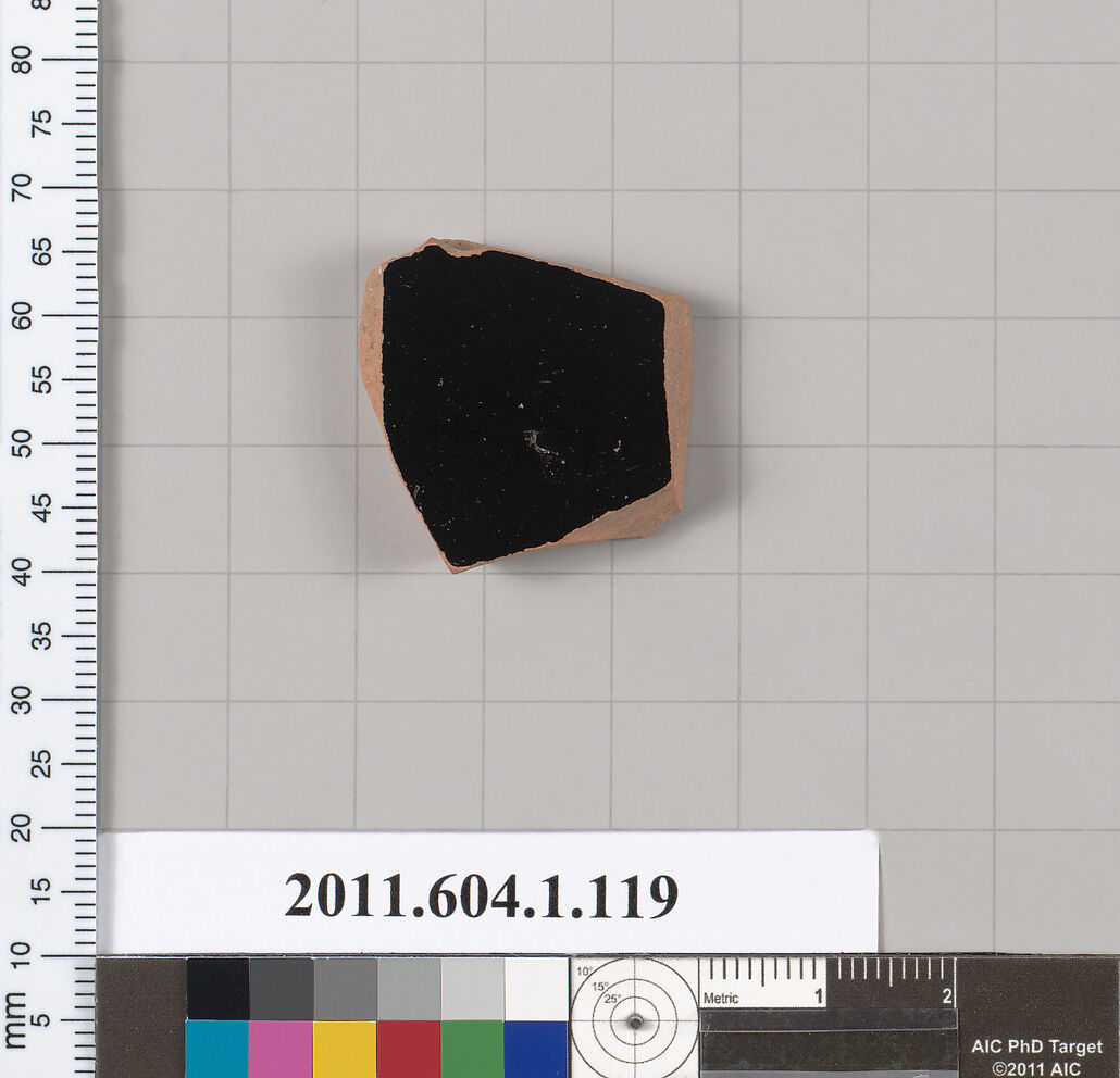Terracotta fragment of a kylix (drinking cup), Terracotta, Greek, Attic