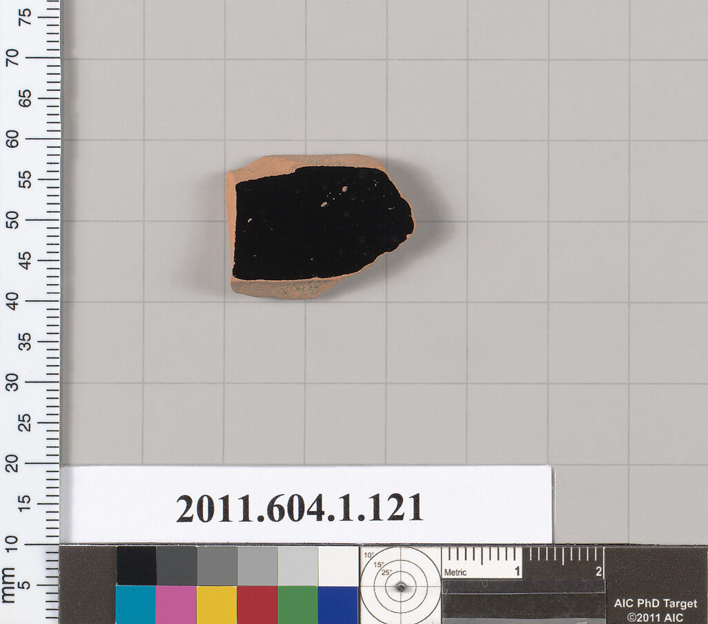 Terracotta fragment of a kylix (drinking cup), Terracotta, Greek, Attic